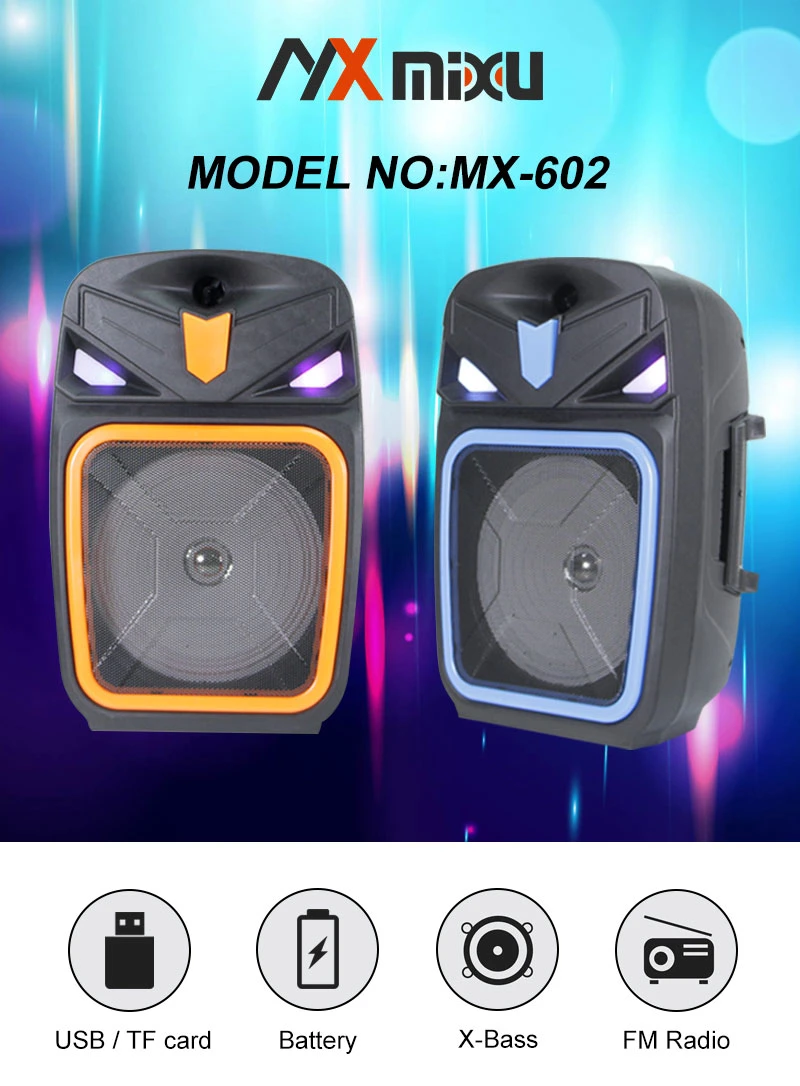 Mx-602 Rechargeable Trolley Super Bass Karaoke Outdoor Speakers